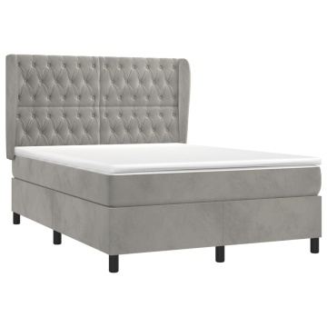 Pat box spring cu saltea, gri deschis, 140x200 cm, catifea - Img 3