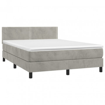 Pat box spring cu saltea, gri deschis, 140x200 cm, catifea - Img 3