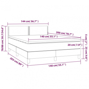 Pat box spring cu saltea, gri deschis, 140x200 cm, catifea - Img 6