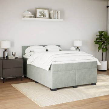 Pat box spring cu saltea, gri deschis, 160x200 cm, catifea - Img 3