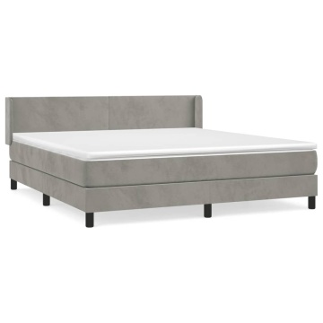 Pat box spring cu saltea, gri deschis, 160x200 cm, catifea - Img 2