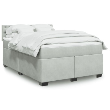 Pat box spring cu saltea, gri deschis, 160x200 cm, catifea - Img 1