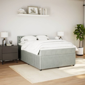 Pat box spring cu saltea, gri deschis, 160x200 cm, catifea - Img 3