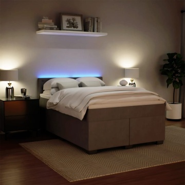 Pat box spring cu saltea, gri deschis, 160x200 cm, catifea - Img 4