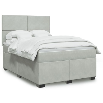 Pat box spring cu saltea, gri deschis, 160x200 cm, catifea - Img 1