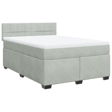 Pat box spring cu saltea, gri deschis, 160x200 cm, catifea - Img 2