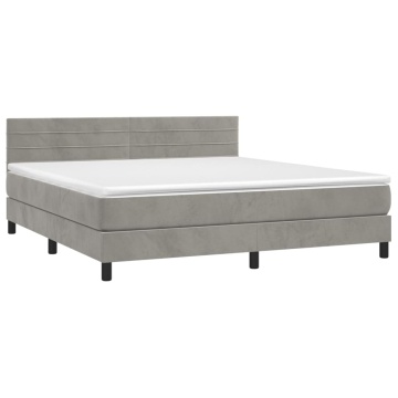 Pat box spring cu saltea, gri deschis, 180x200 cm, catifea - Img 3