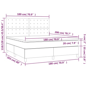 Pat box spring cu saltea, gri deschis, 180x200 cm, catifea - Img 5