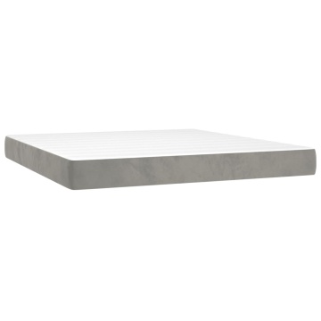 Pat box spring cu saltea, gri deschis, 180x200 cm, catifea - Img 6