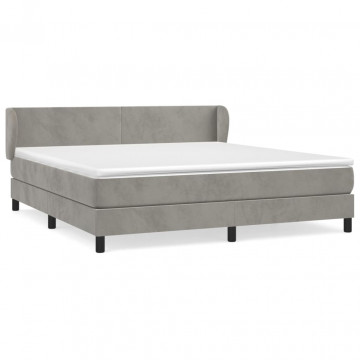 Pat box spring cu saltea, gri deschis, 180x200 cm, catifea - Img 2