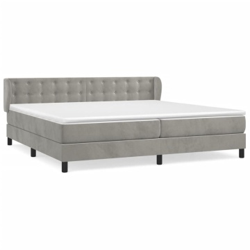 Pat box spring cu saltea, gri deschis, 200x200 cm, catifea - Img 2