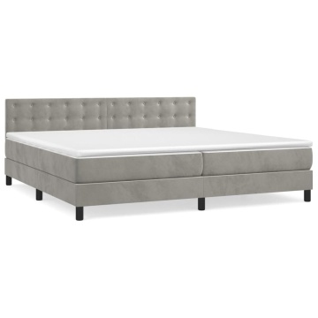 Pat box spring cu saltea, gri deschis, 200x200 cm, catifea - Img 2