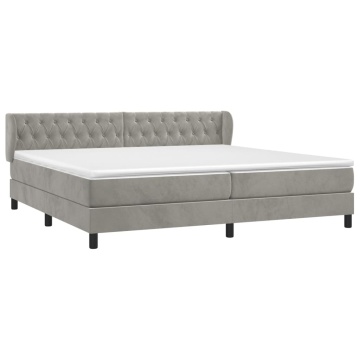 Pat box spring cu saltea, gri deschis, 200x200 cm, catifea - Img 3
