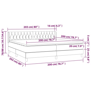 Pat box spring cu saltea, gri deschis, 200x200 cm, catifea - Img 6