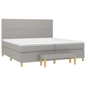 Pat box spring cu saltea, gri deschis, 200x200 cm, textil - Img 3