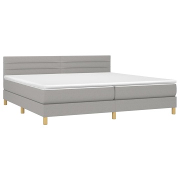 Pat box spring cu saltea, gri deschis, 200x200 cm, textil - Img 3