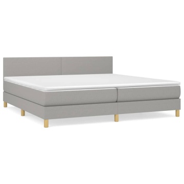 Pat box spring cu saltea, gri deschis, 200x200 cm, textil - Img 2