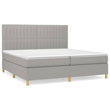 Pat box spring cu saltea, gri deschis, 200x200 cm, textil - Img 2