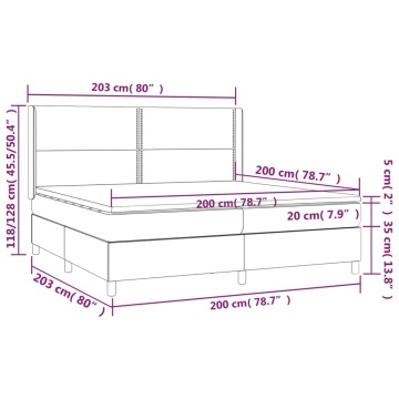 Pat box spring cu saltea, gri deschis, 200x200 cm, textil - Img 6