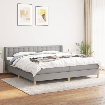 Pat box spring cu saltea, gri deschis, 200x200 cm, textil - Img 1