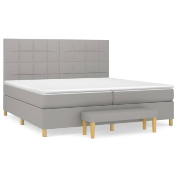 Pat box spring cu saltea, gri deschis, 200x200 cm, textil - Img 2
