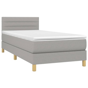 Pat box spring cu saltea, gri deschis, 80x200 cm, textil - Img 3