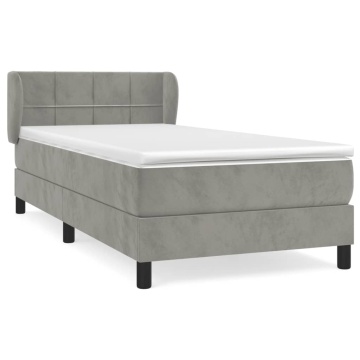 Pat box spring cu saltea, gri deschis, 90x190 cm, catifea - Img 2