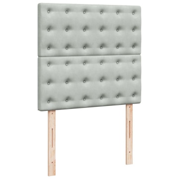 Pat box spring cu saltea, gri deschis, 90x190 cm, catifea - Img 6