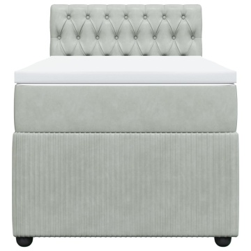 Pat box spring cu saltea, gri deschis, 90x190 cm, catifea - Img 4