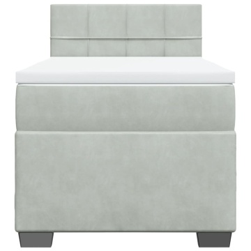 Pat box spring cu saltea, gri deschis, 90x190 cm, catifea - Img 4