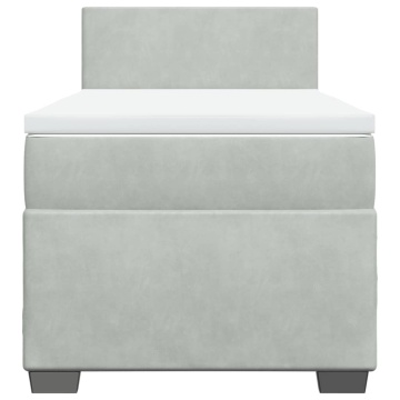Pat box spring cu saltea, gri deschis, 90x190 cm, catifea - Img 4