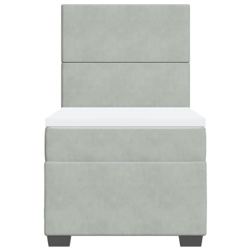 Pat box spring cu saltea, gri deschis, 90x190 cm, catifea - Img 4