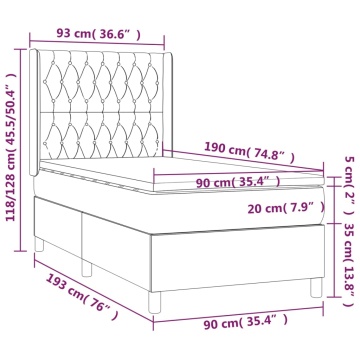Pat box spring cu saltea, gri deschis, 90x190 cm, textil - Img 6