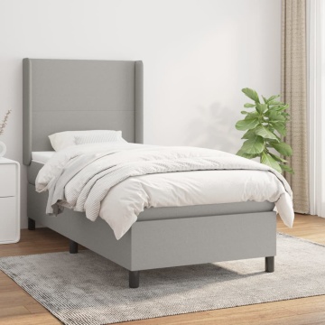 Pat box spring cu saltea, gri deschis, 90x190 cm, textil - Img 1