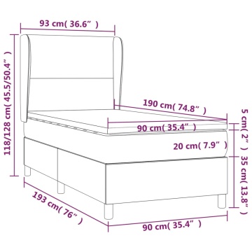 Pat box spring cu saltea, gri deschis, 90x190 cm, textil - Img 6