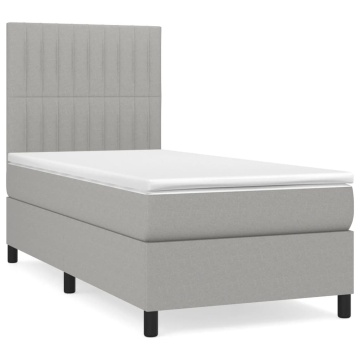 Pat box spring cu saltea, gri deschis, 90x190 cm, textil - Img 2