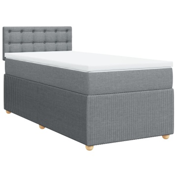 Pat box spring cu saltea, gri deschis, 90x190 cm, textil - Img 3