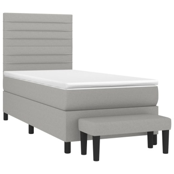 Pat box spring cu saltea, gri deschis, 90x190 cm, textil - Img 3