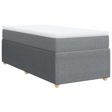 Pat box spring cu saltea, gri deschis, 90x190 cm, textil - Img 2