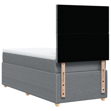 Pat box spring cu saltea, gri deschis, 90x190 cm, textil - Img 7
