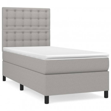 Pat box spring cu saltea, gri deschis, 90x190 cm, textil - Img 2