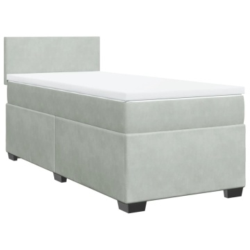 Pat box spring cu saltea, gri deschis, 90x200 cm, catifea - Img 2