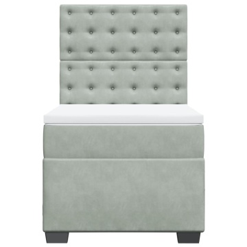 Pat box spring cu saltea, gri deschis, 90x200 cm, catifea - Img 4