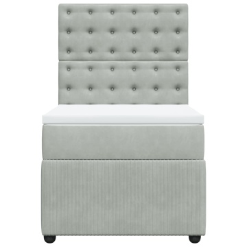 Pat box spring cu saltea, gri deschis, 90x200 cm, catifea - Img 4