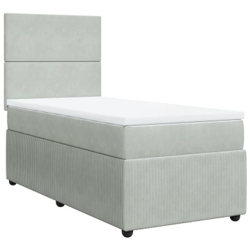 Pat box spring cu saltea, gri deschis, 90x200 cm, catifea - Img 2
