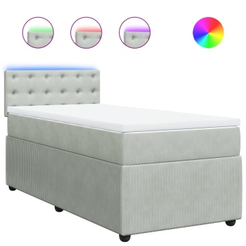 Pat box spring cu saltea, gri deschis, 90x200 cm, catifea - Img 2