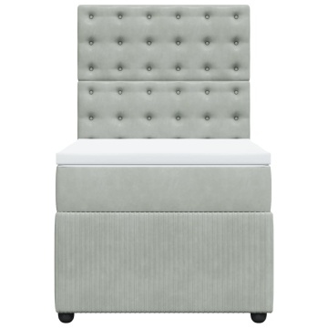 Pat box spring cu saltea, gri deschis, 90x200 cm, catifea - Img 5