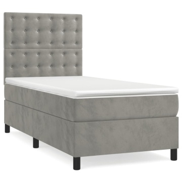 Pat box spring cu saltea, gri deschis, 90x200 cm, catifea - Img 2