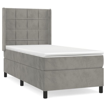 Pat box spring cu saltea, gri deschis, 90x200 cm, catifea - Img 2