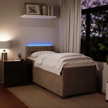 Pat box spring cu saltea, gri deschis, 90x200 cm, catifea - Img 4